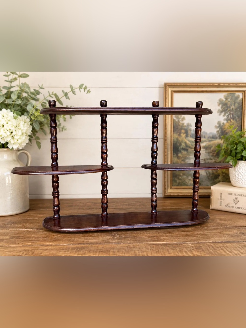 Vintage 1960s Three-Tier Spindle Wall Shelf |
Mahogany Effect Display Decor